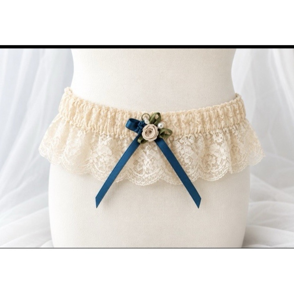 Victoria's Secret Beige Lace Something Blue Roses Garter Bride Wedding Vtg Y2K